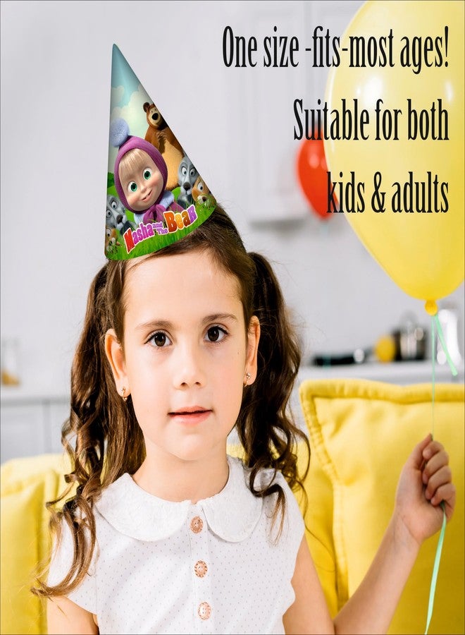 Party Baazaar Masha Birthday Party Caps for Kids | Cartoon Theme Cone Hats for Girls & Boys | Masha Birthday Decorations (Pack of 10) - Image 3